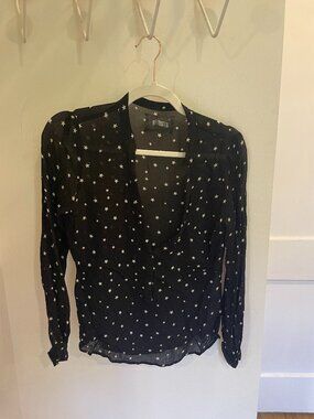 Vintage Reformation Polyester Chiffon Black Star Print Blouse